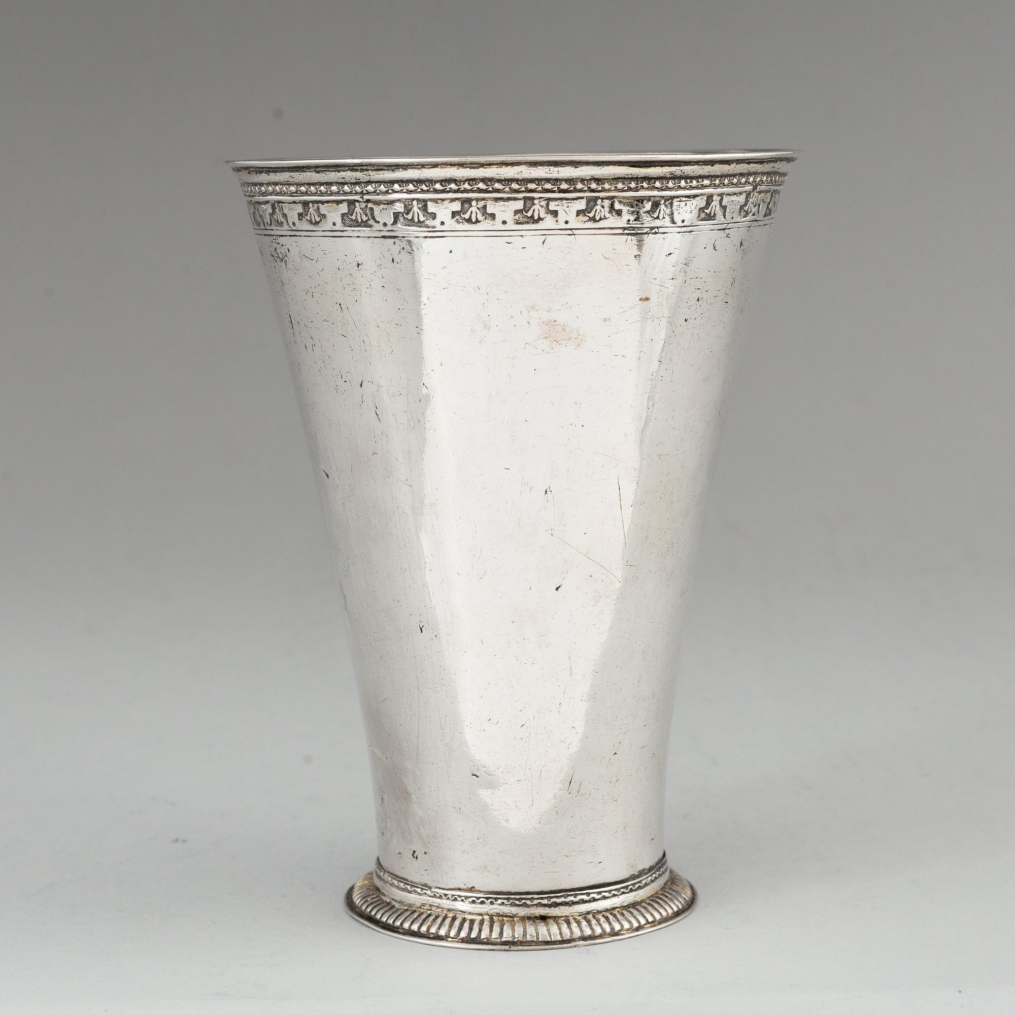 A Swedish 18th century parcel-gilt silver beaker, mark of Petter Lund, Stockholm 1723.
