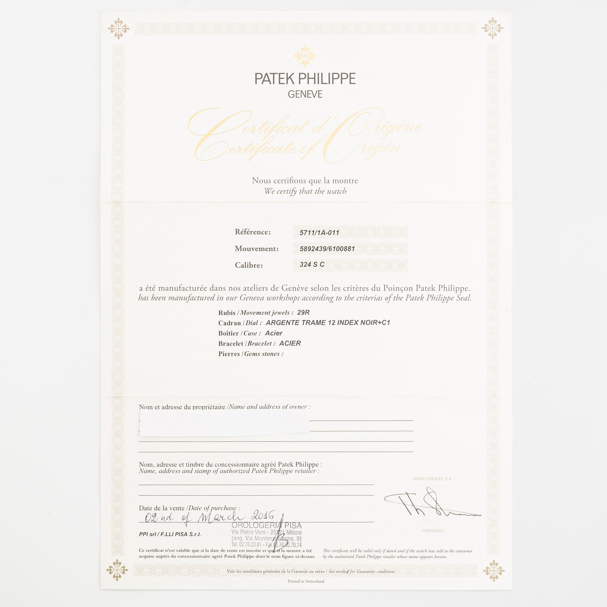 Patek Philippe, Nautilus, "Piano Dial", ca 2016.