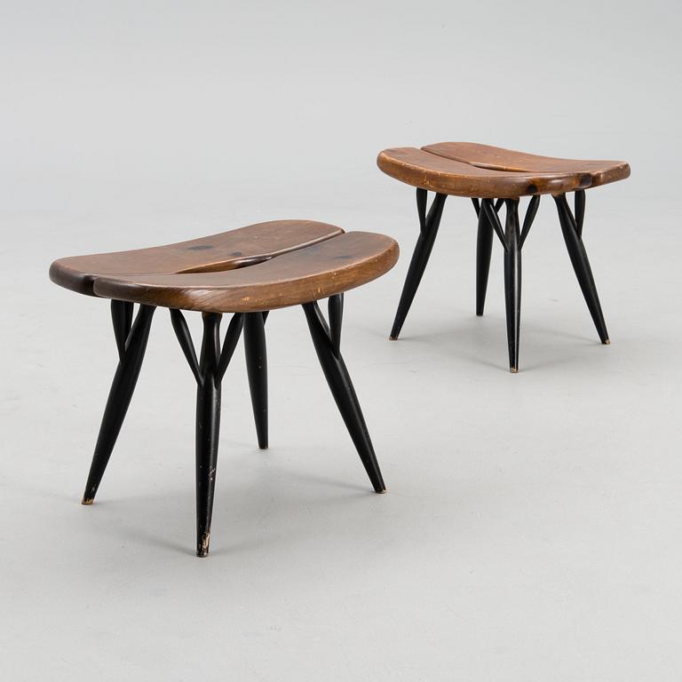 A pair of Pirkka stools manufactured by Laukaan Puu and designed in 1955.