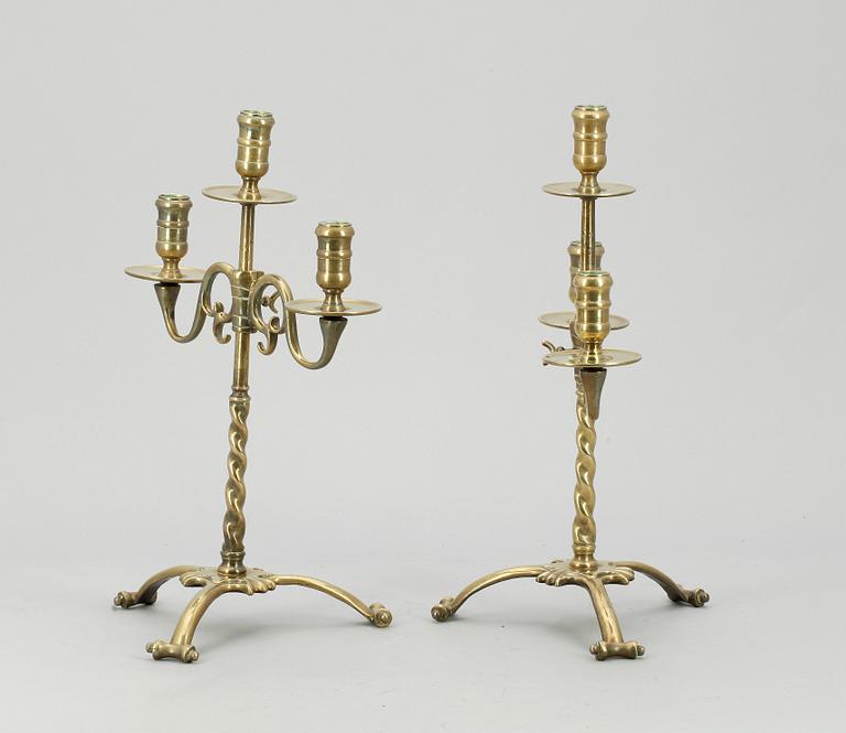 LJUSSTAKAR, ett par, mässing. Barockstil, 1800-tal.