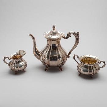 KAFFESERVIS, 3 delar, silver, Kultakeskus, Tavastehus 1942-1947. Tot. vikt ca 1317g.
