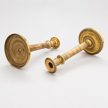 Two gilt brass candlesticks, Russia ca. 1820-1830.