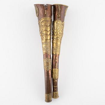 Two Buddhist Ritual Tibetan ceremonial dragon horns/trumpets, 19th century.