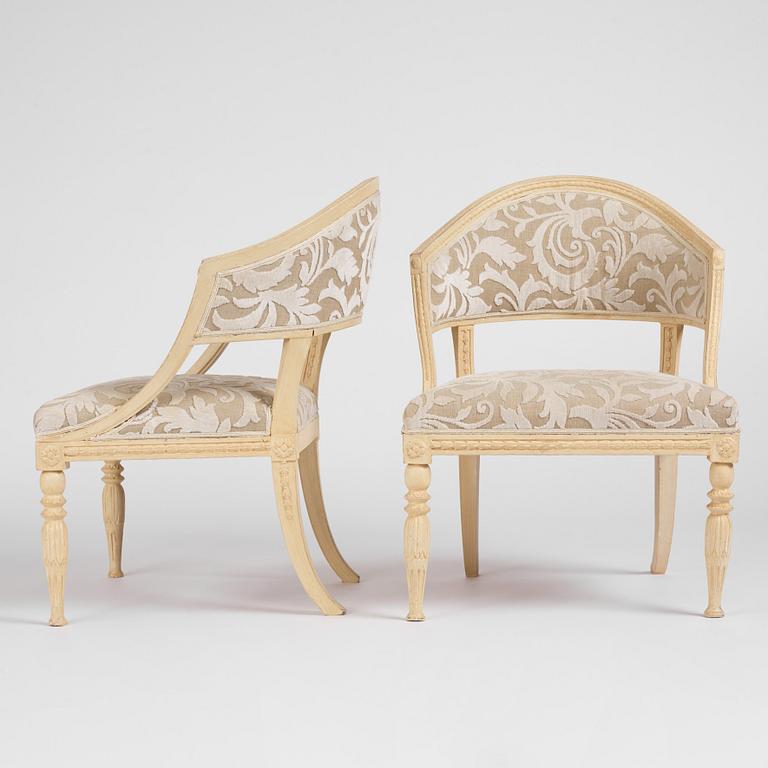 A pair of late Gustavian open amrchairs, late 18th century.