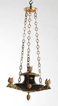 695. AMPEL, för tre ljus. Empirestil, 1800-talets slut.