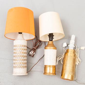 Table lamps, 3 pcs, Bitossi for Bergboms, 1960s-70s.
