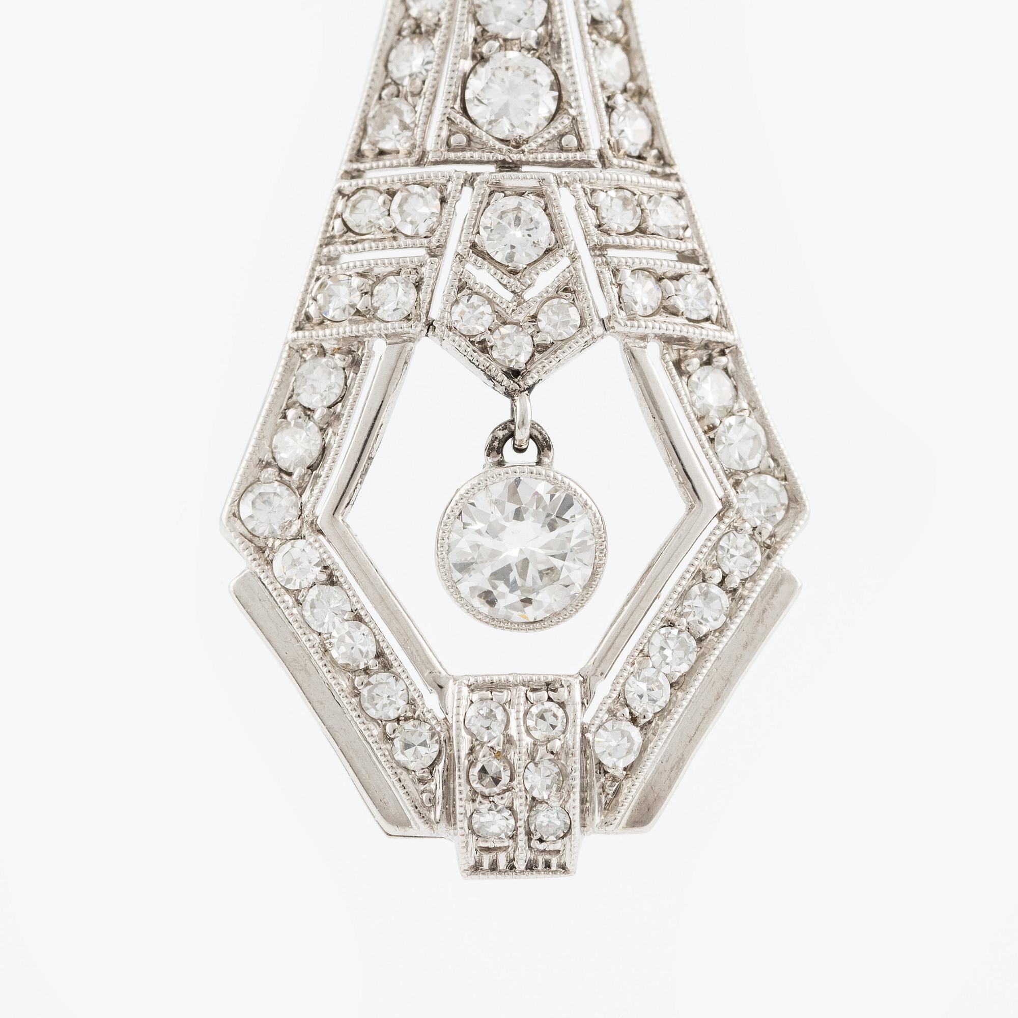 Brosch med hänge, 18K vit/rödguld med briljantslipade och åttkantslipade diamanter.