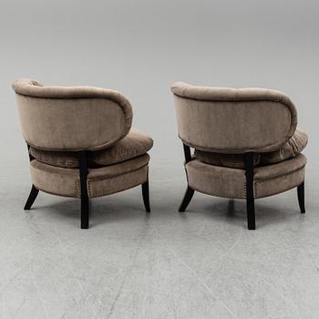 OTTO SCHULZ, a pair of velvet plush easy chairs "Schulz", Jio Möbler, Sweden, 21st century.