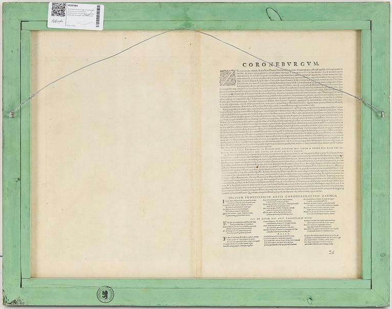 Georg Braun & Franz Hogenberg, a coloured engraving, a topographic view over Öresund, presumably late 16th century.