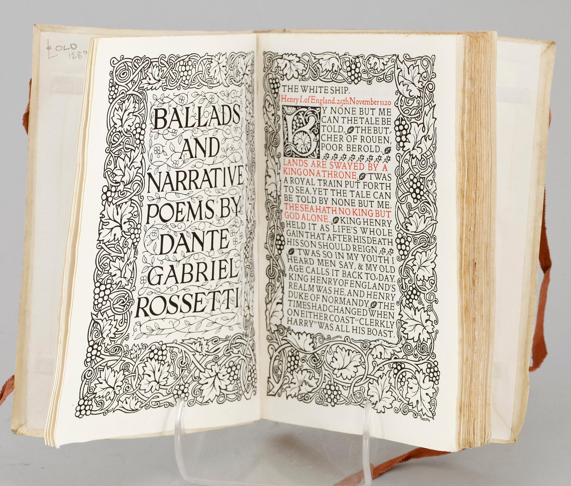 BOK, "Ballads and narrative poems" av Dante Gabriel Rossetti, William Morris, Kelmscott Press 1893.