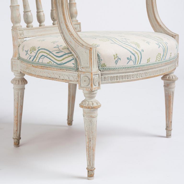 A pair of Gustavian armchairs by M Lundberg.