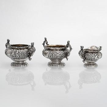 A Georgian seven-piece, sterling silver tea and coffee set, maker's mark of Joseph Angell, London 1817-1823.