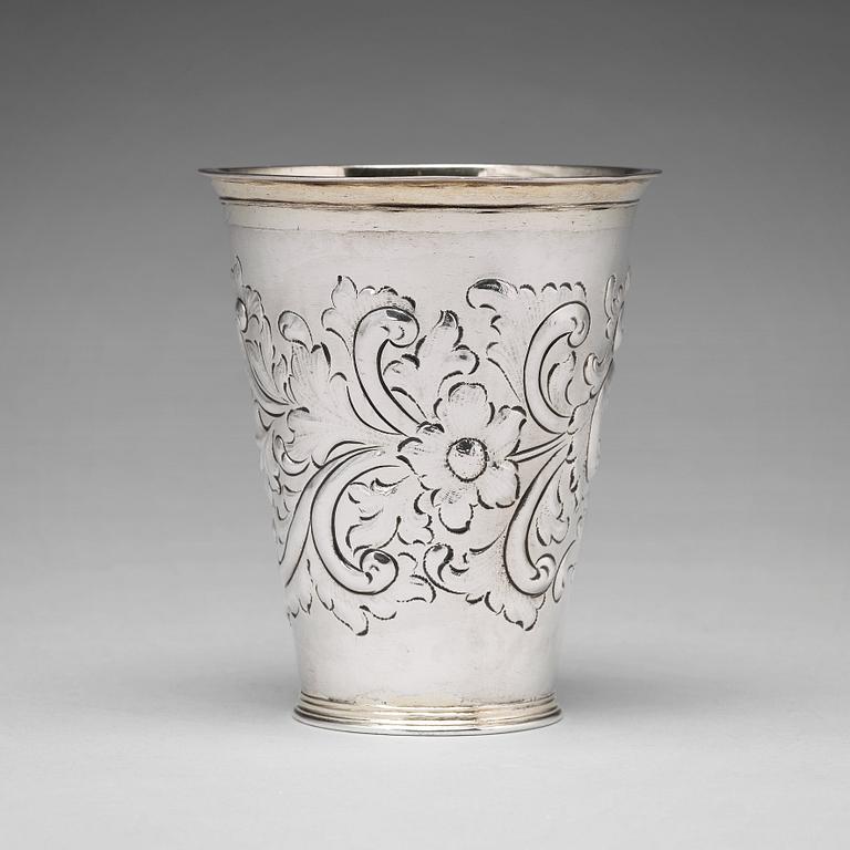 A Swedish early 18th century parcel-gilt silver beaker, mark of Johan Lund, Stockholm 1704.