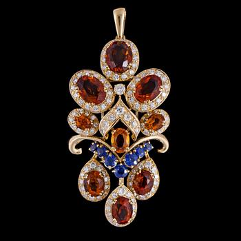 1284. A Boucheron sapphire, citrine and brillian cut diamond brooch , tot. app. 5 cts.