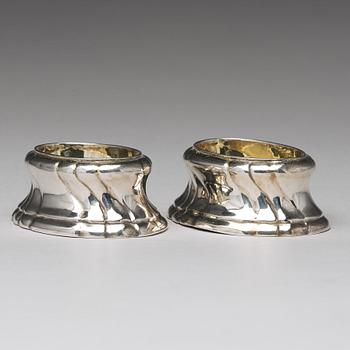 A pair of Swedish 18th century parcel-gilt silver salt-cellars, mark of Johan Leffler, Falun 1770.