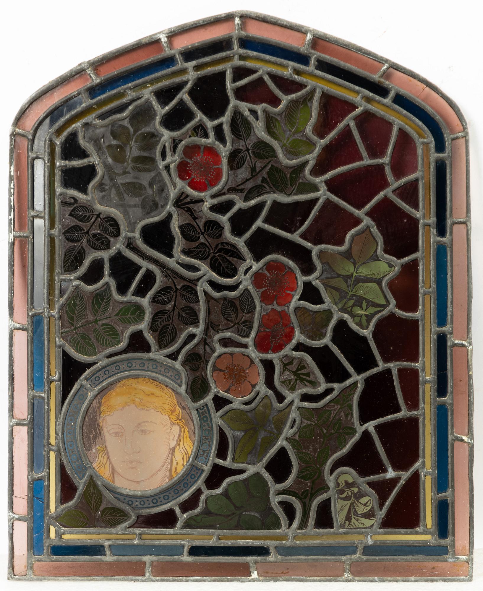 Three stained glass windows, England, circa 1900.