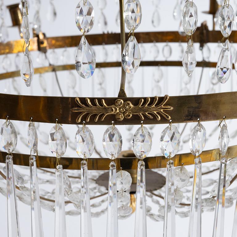 Ljuskrona, för sju ljus, Stockholmsarbete, 1700-talets slut, Sengustaviansk.