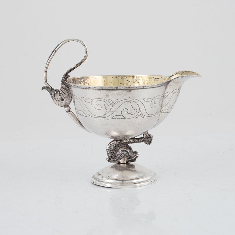 Olof Hellbom, cream jug, silver, Empire style, Stockholm 1814.