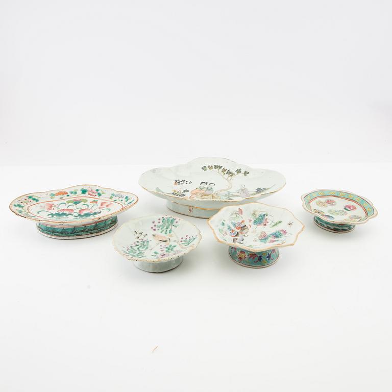 Parti 5 delar porslin Kina, sen Qingdynasti/1900-tal.