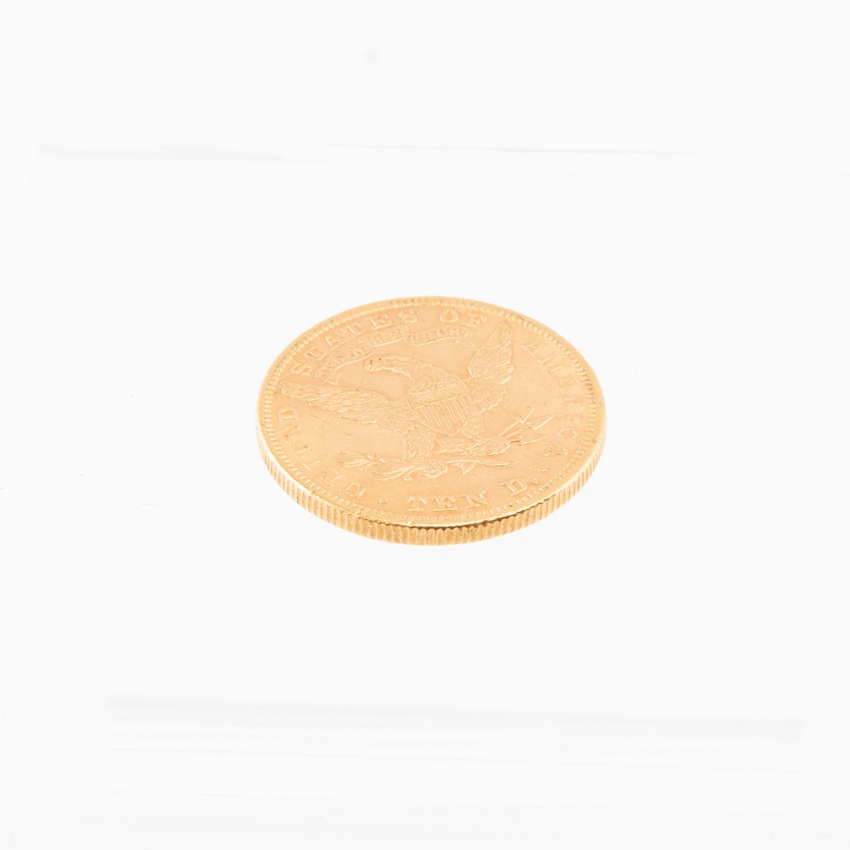 Gold coin ten dollars USA 1892.