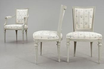 STOLAR, 6 st, samt KARMSTOLAR, 2 st, gustaviansk stil, Sylvén, 1900-talets andra hälft.
