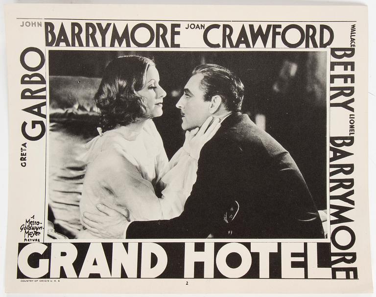 LOBBYCARD, 8 st, "Grand hotel", film med Greta Garbo, från tidigt 1950-tal, MGM.