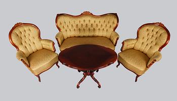 SOFFGRUPP, 4 delar, rokokostil, 1900-talets mitt.