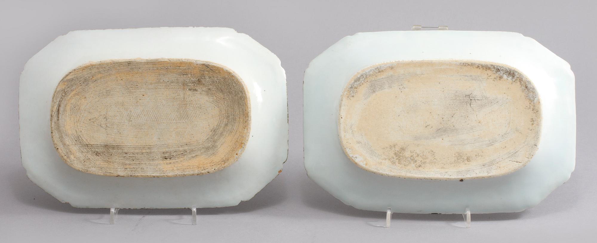 UNDERFAT, 2 st samt STEKFAT, porslin, Kina, 1700-tal.