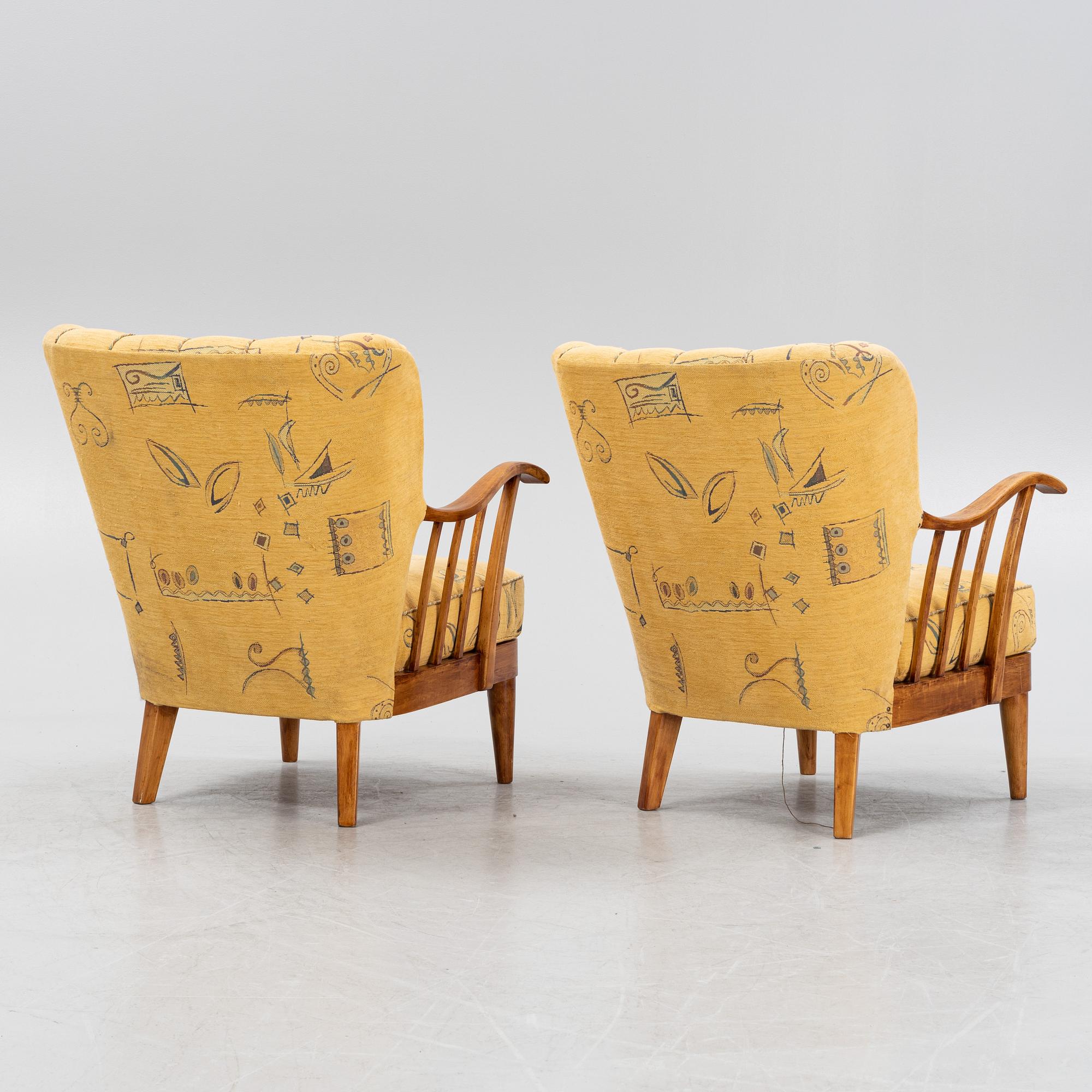 A pair of Swedish Modern armchairs, 1940's.