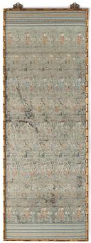 1141. A celadon ground silk brocade panel, Qing dynasty, presumably 18th century.