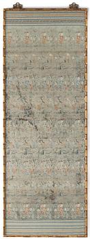 1141. A celadon ground silk brocade panel, Qing dynasty, presumably 18th century.