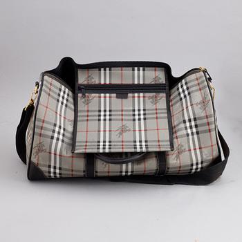 Burberry, a canvas weekend bag.