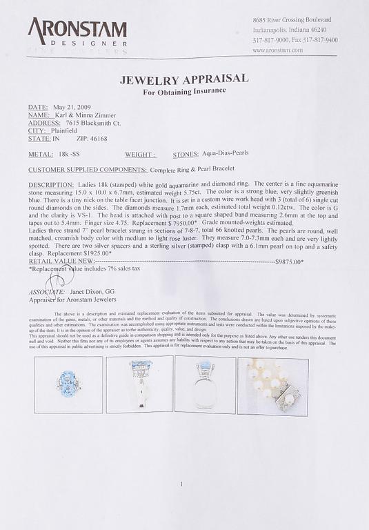 An 18K white gold ring with aquamarine and brilliant-cut diamonds, Conti, South Africa.