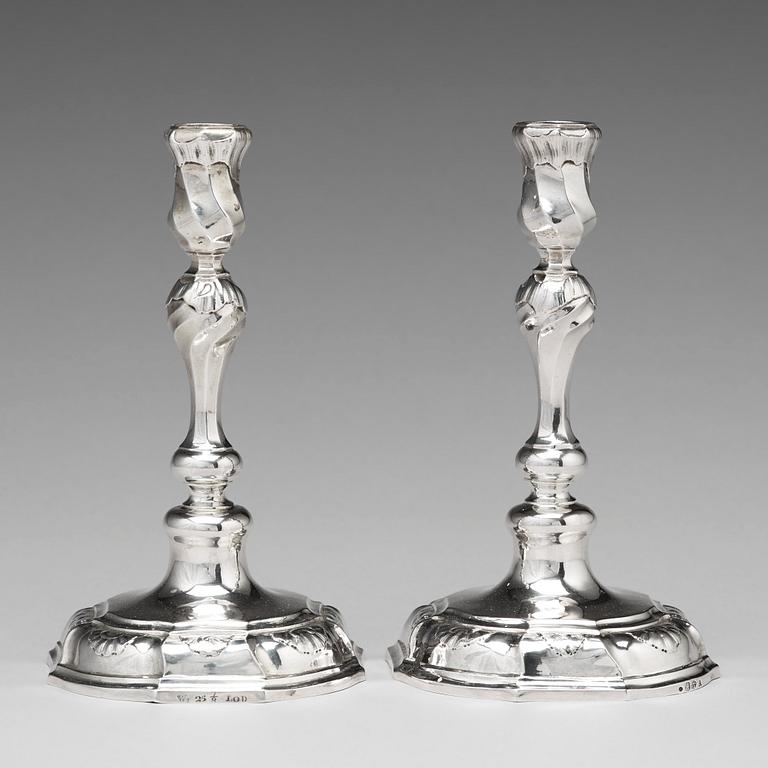 A pair of Swedish 18th century silver candlesticks, mark of Carl Petter Tellander, Jonkoping 1759.