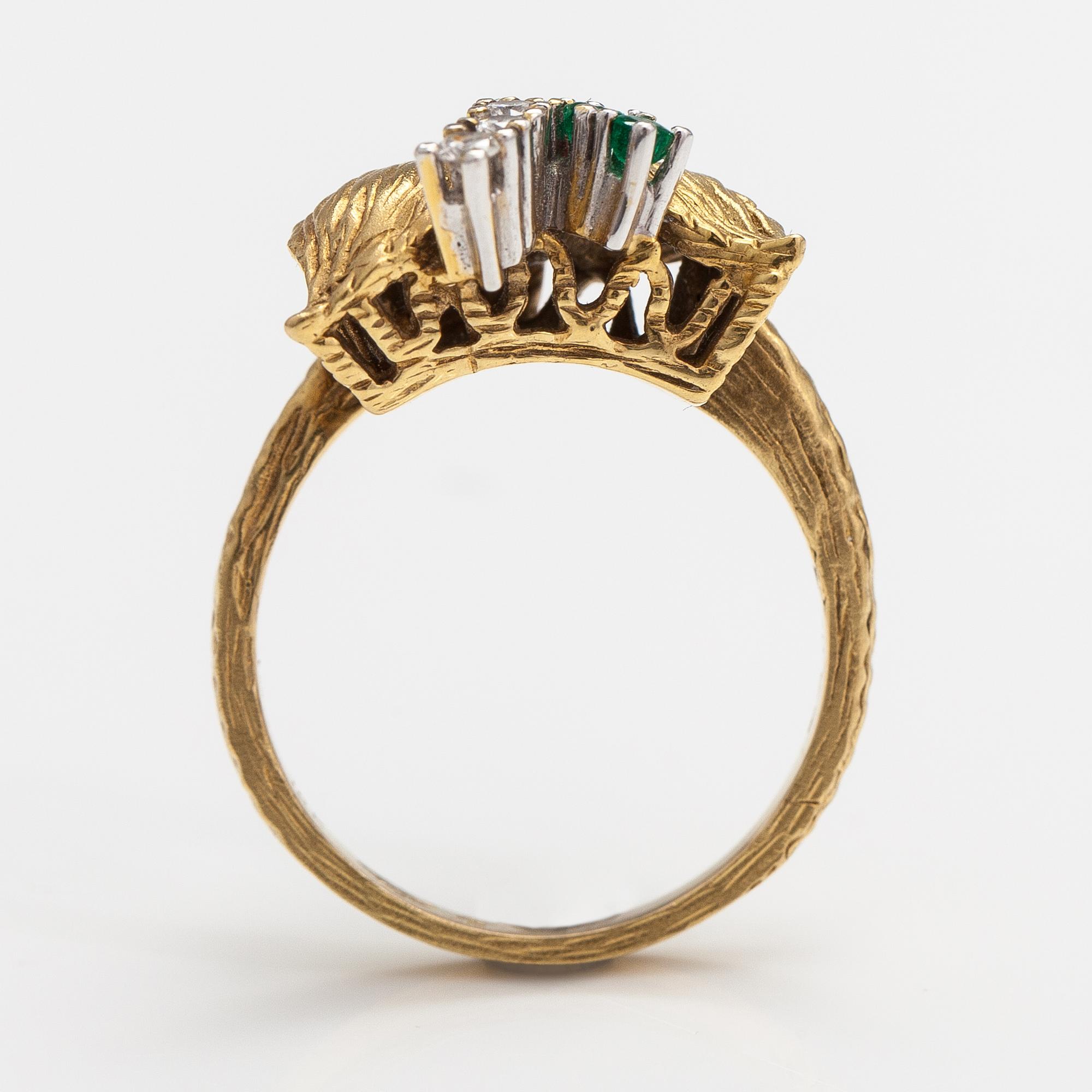 Sormus, 18K kultaa, smaragdeja ja timantteja n. 0.09 ct yht.