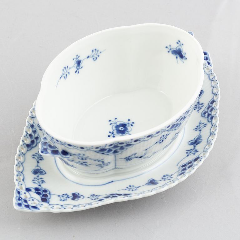 A 'Blue Fluted Full Lace' / 'Musselmalet' sauce tureen with cover, Royal Copenhagen,  '1106', 1969-73.