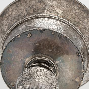 Two silver butter lamps, Tibet, 19th century.