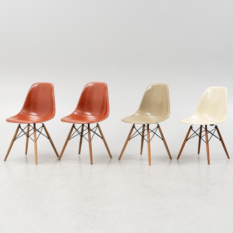 Charles & Ray Eames, stolar, 4 st, "Plastic Chair DSW", Herman Miller, 1900-talets andra hälft.