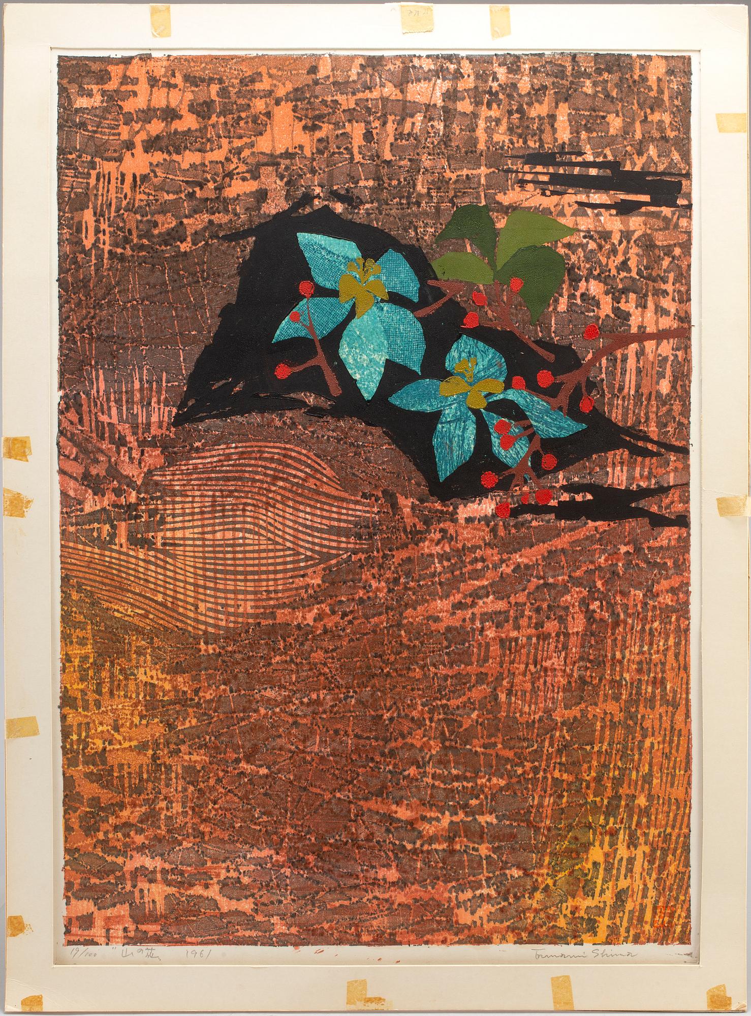 TAMAMI SHIMA (1937-1999), färglitografi. Japan, signerad, numrerad 19/100 samt daterad 1961.