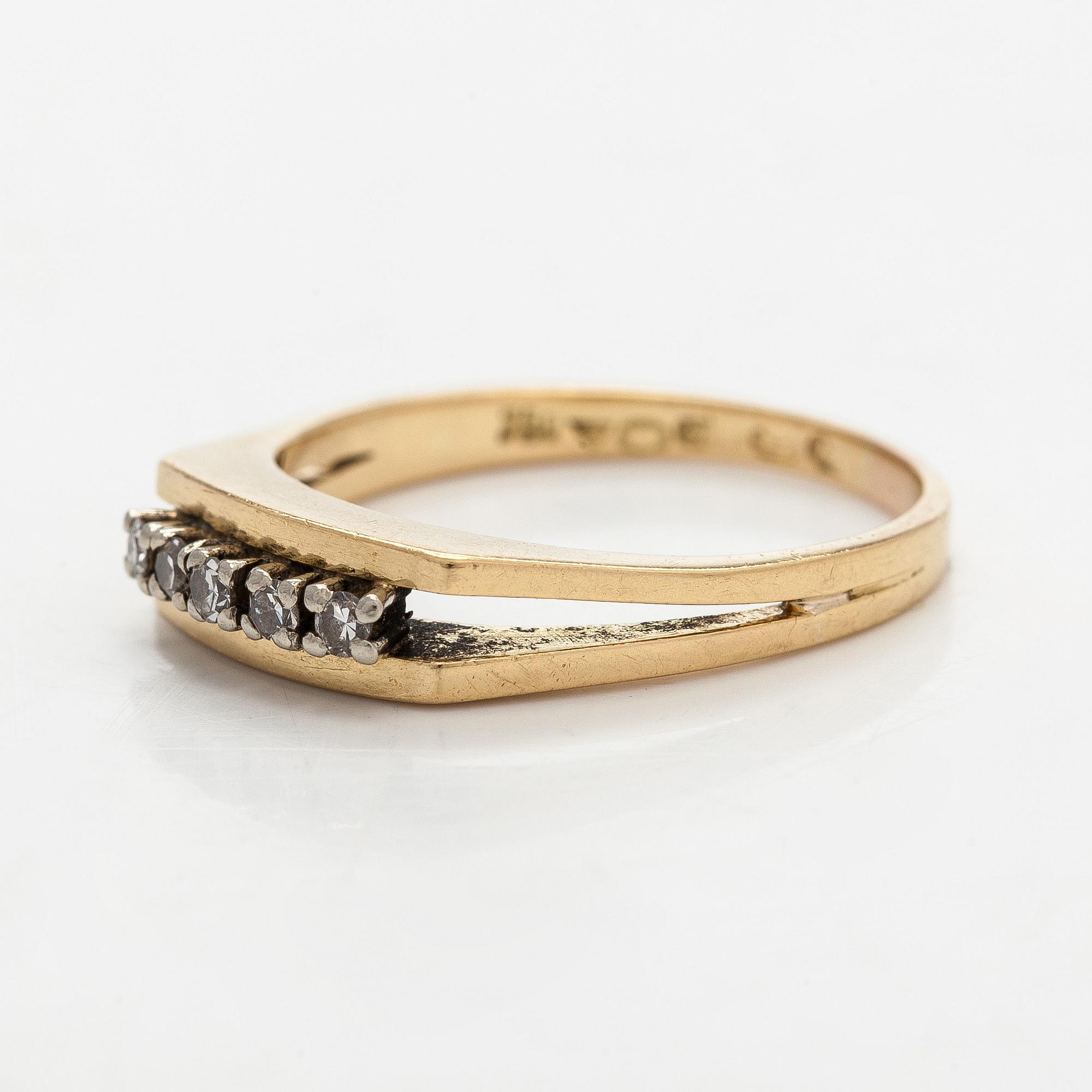 Sormus, 8/8-hiotut timantit, 14K kultaa.
