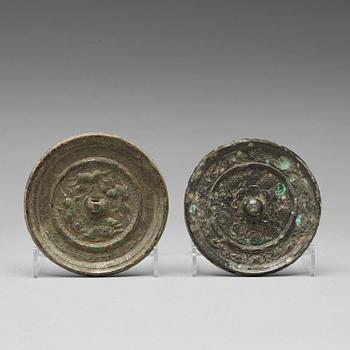 448. Two bronze mirrors, Tang dynasty (618-907).