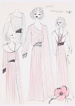 MAX GOLDSTEIN, kostymteckningar, 9 st, flertalet sign o dat 1980.