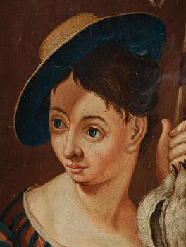 Lars Henning Boman, tillskrivna, Man med mineralhacka & Kvinna med kramsfåglar.