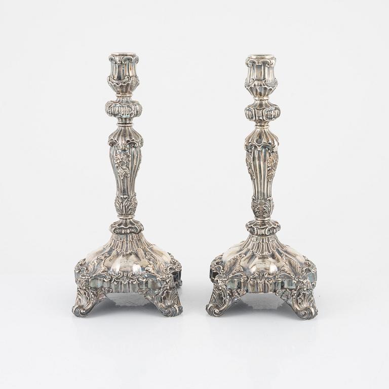 A pair of silver candlesticks by Gustav Möllenborg, Stockholm 1848.