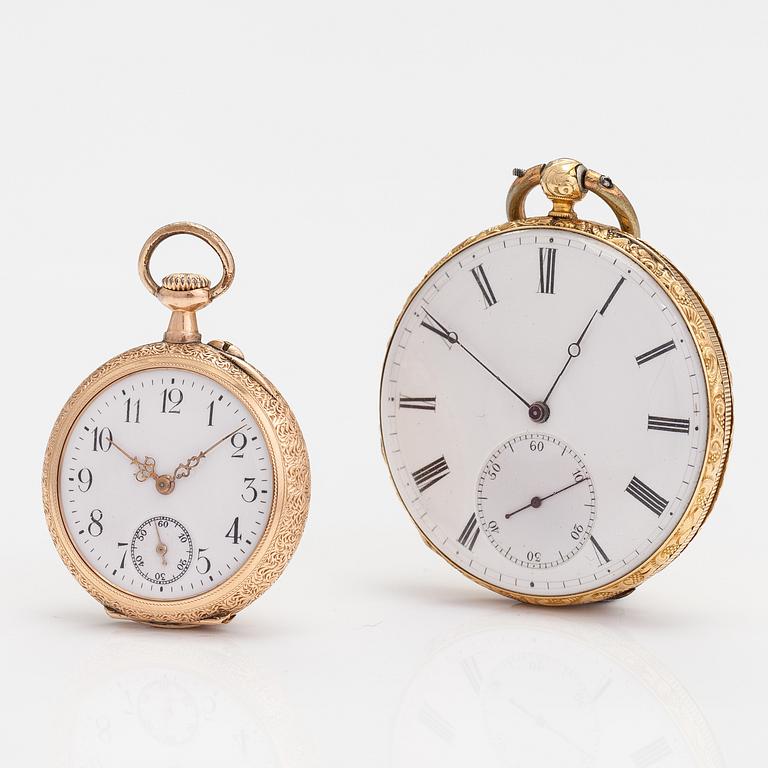 POCKET WATCHES, 2 psc, 14K gold, 32 mm and 44 mm.