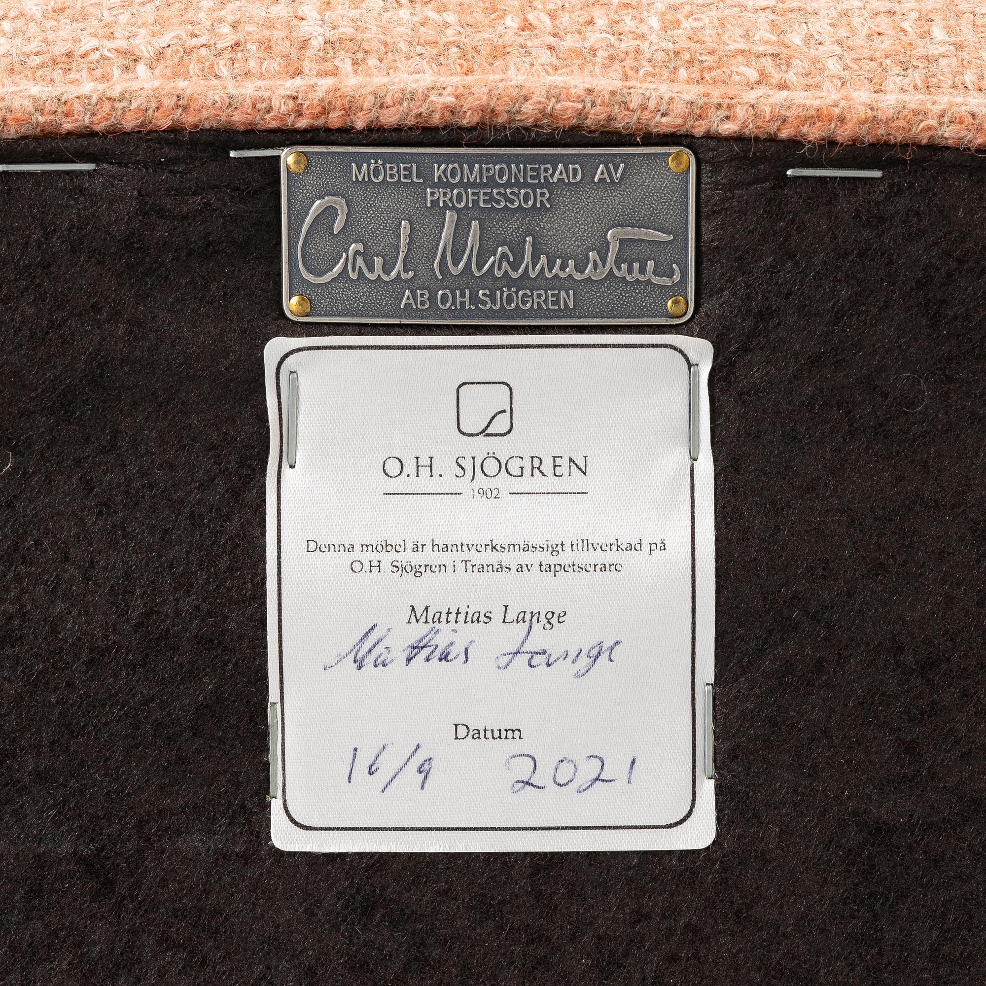 Carl Malmsten, Fåtölj, ”Häggbom”, O.H.Sjögren, Tranås 2021.