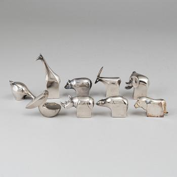 GUNNAR CYRÉN, nine silver plated figurines, Dansk Design, Japan.