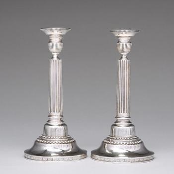 A pair of Swedish 18th century silver candlesticks, mark of Anders Fredrik Weise, Stockholm 1789.