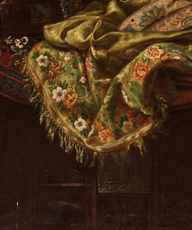 Benjamin Auguste Louis Damman, Stilleben med mattor, vas och värja.