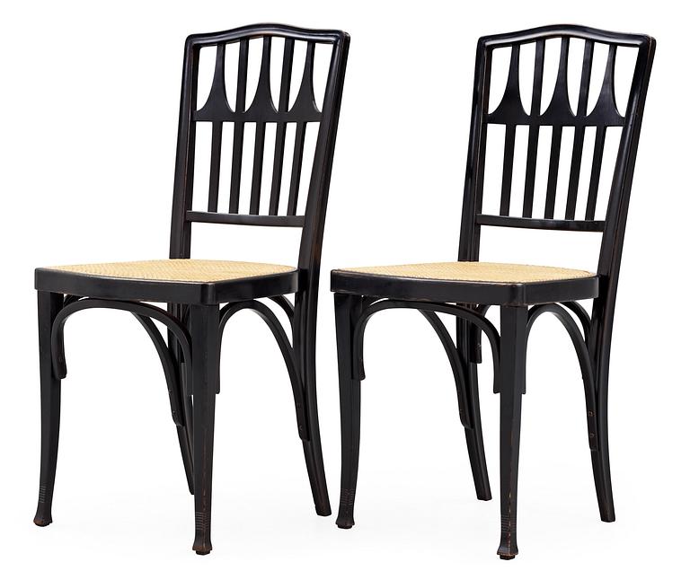 A pair of Gustav Siegel dark stained beech chairs, J & J Kohn, Austria,